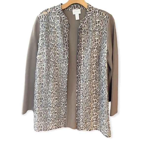 Chico’s Sz 0/4 Leopard Mesh Open Long Sleeve Workwear Professional Cardigan - Picture 1 of 11